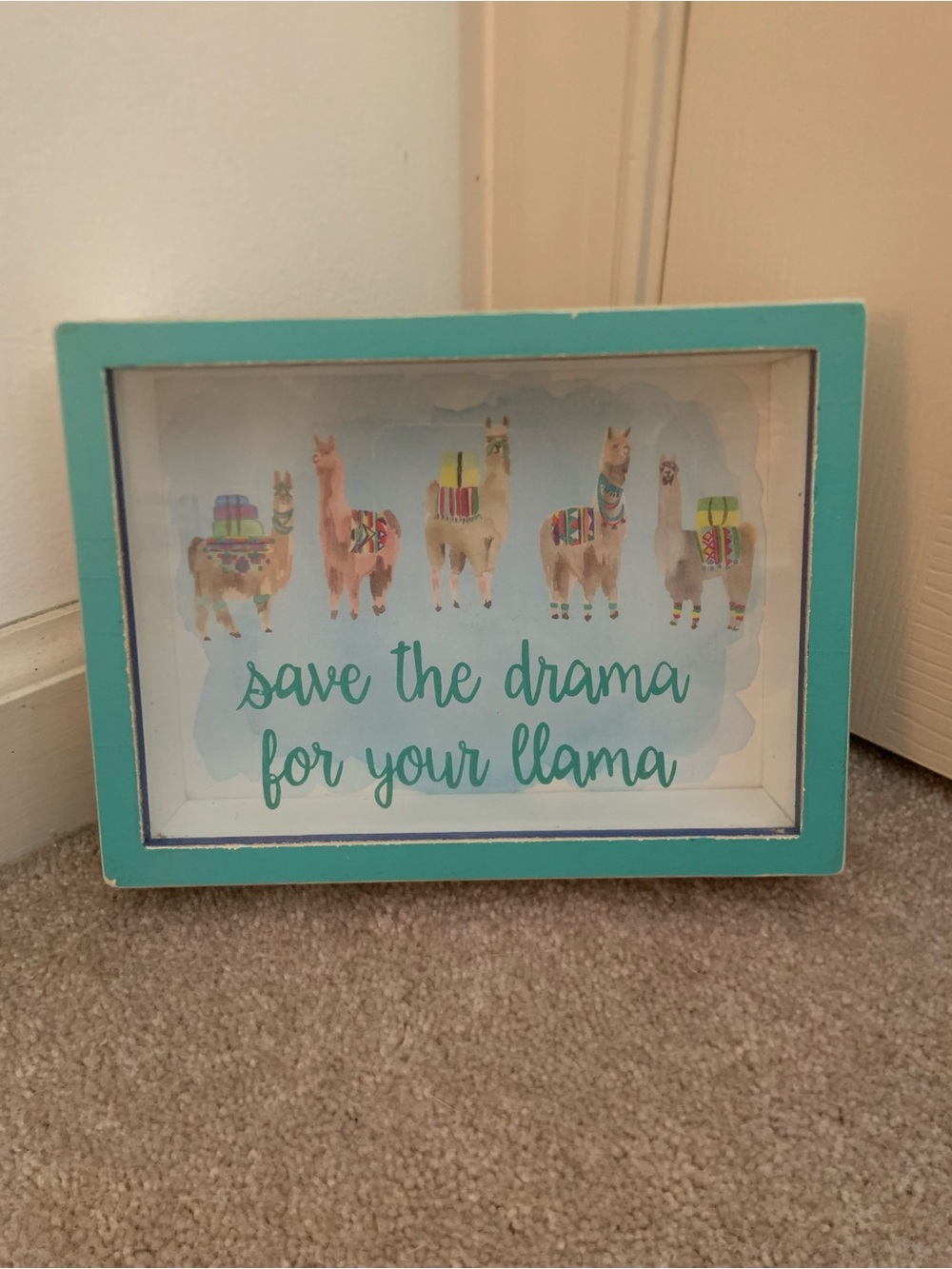 NWT Turquoise 'Save the Drama for Your Llama' Decorative Sign